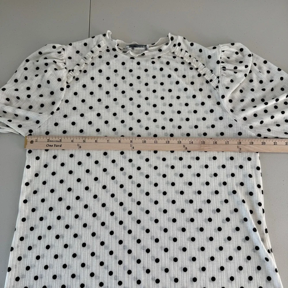 Zara Polka Dot Sheer Blouse M Ruffle Puff Sleeve Cottagecore‎ Chic Minimalist